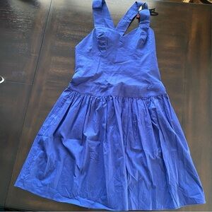 FIORUCCI NWT Midi Boho Dupioni Dropped waist Cross back Blue Dress IT44 US10